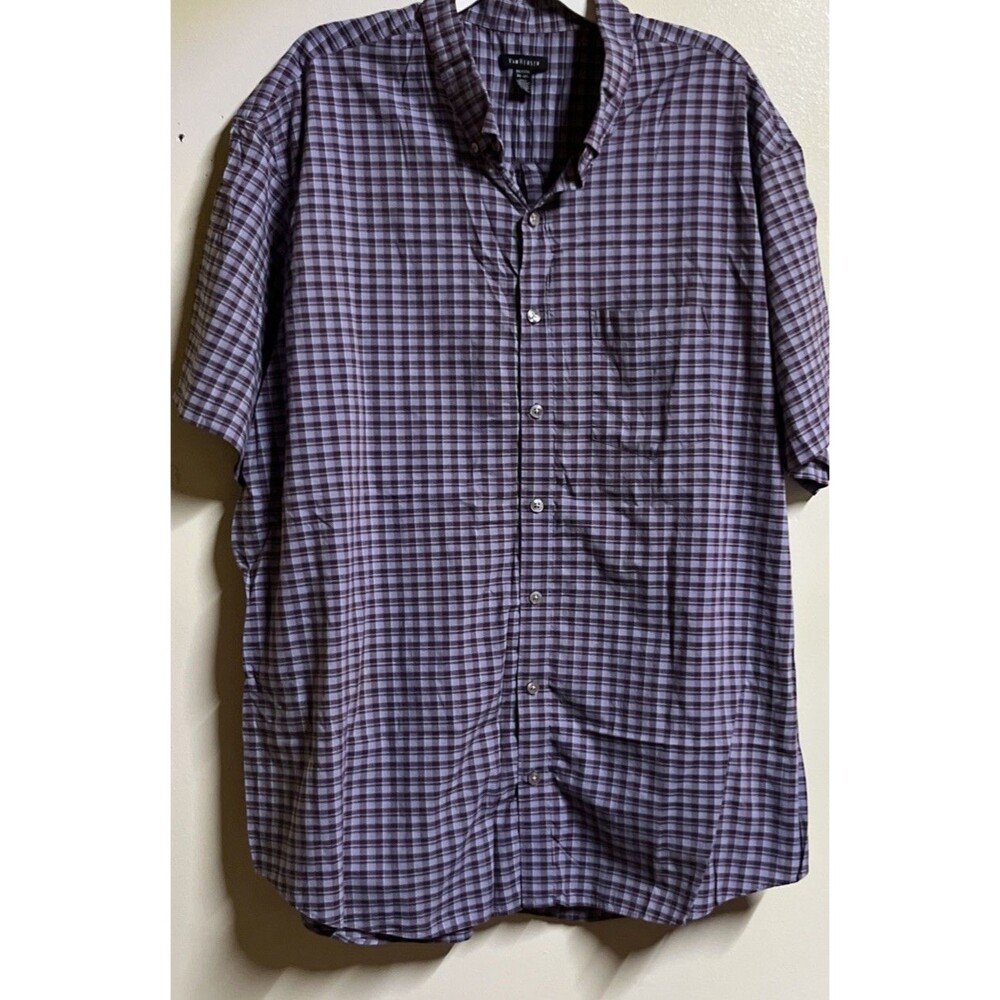 Van Heusen Mens Dress Shirt Size 3XLT Neck 20-20 1/2 Grey Burgundy Short Sleeve